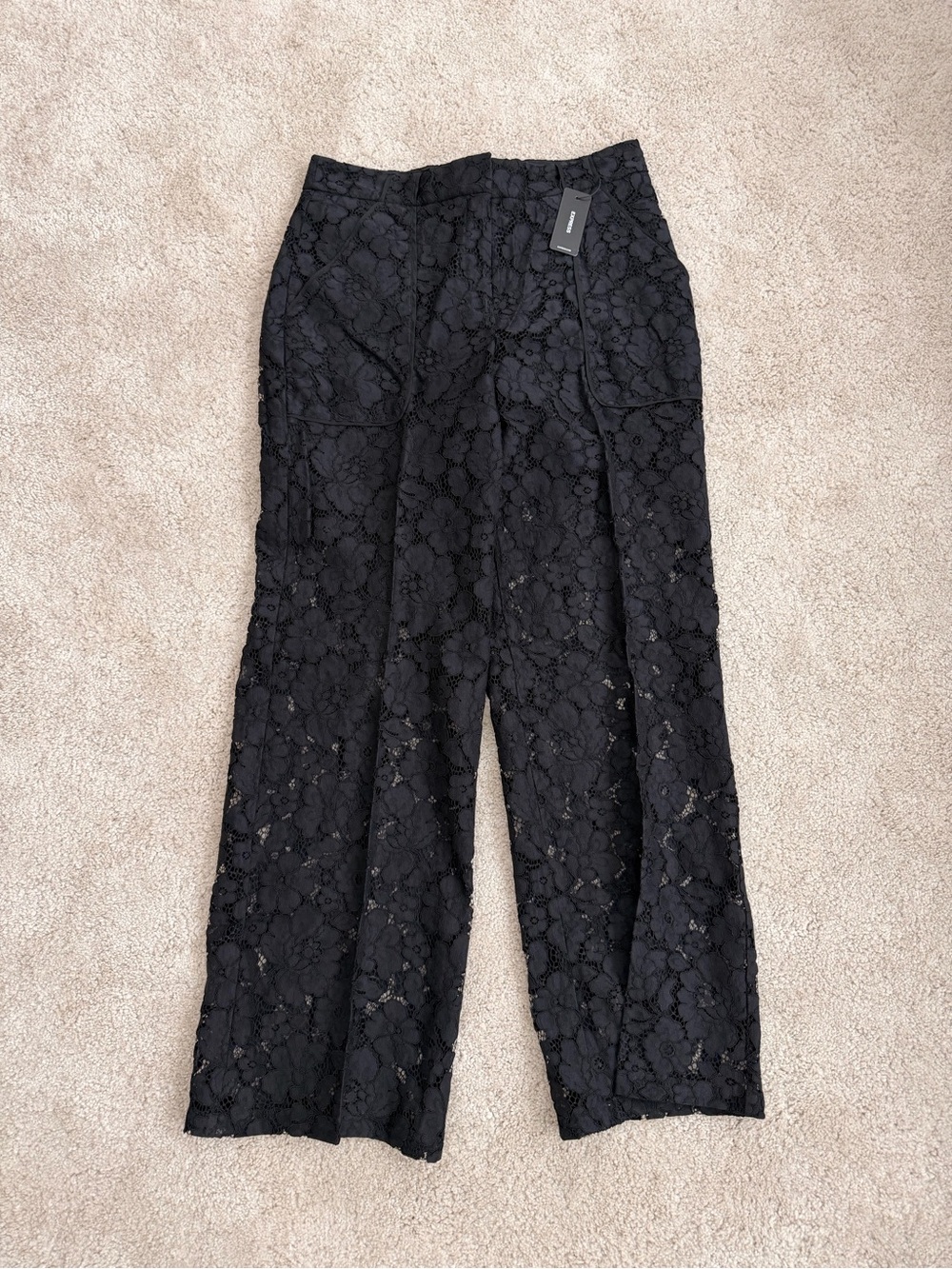 Express Black Floral Lace Wide-Leg Pants